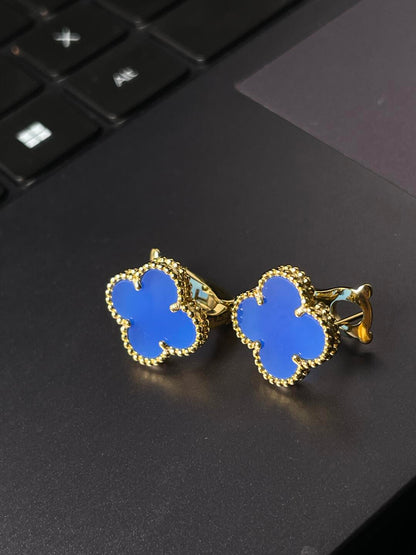 [✨Rose💎]CLOVER LARGE (20mm) 1 MOTIFS BLUE MOP STUD EARRINGS