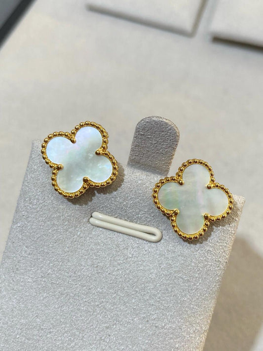 [Rose Jewelry] CLOVER LARGE (20mm) 1 MOTIFS WHITE MOP STUD EARRINGS