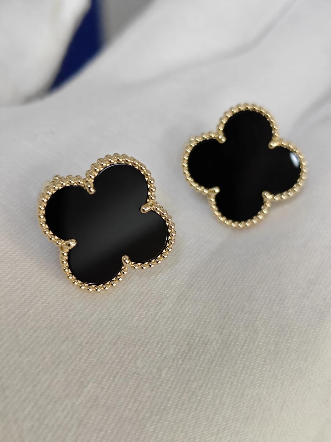 [Rose Jewelry]CLOVER 20MM BLACK MOP EARRINGS