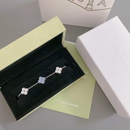 [✨Rose💎]BRACELET TRÈFLE 5 MOTIF DIAMANT CALCÉDOINE VIOLET ARGENT 