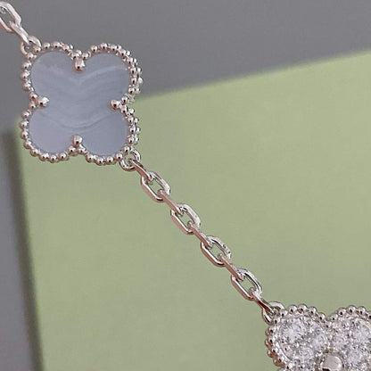 [✨Rose💎]BRACELET TRÈFLE 5 MOTIF DIAMANT CALCÉDOINE VIOLET ARGENT 