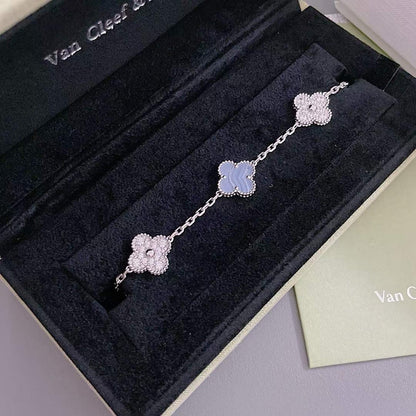 [✨Rose💎]BRACELET TRÈFLE 5 MOTIF DIAMANT CALCÉDOINE VIOLET ARGENT 