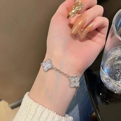 [✨Rose💎]BRACELET TRÈFLE 5 MOTIF DIAMANT CALCÉDOINE VIOLET ARGENT 