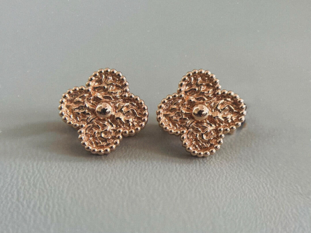 [✨Rose💎] BOUCLES D'OREILLES ŒIL DE TIGRE MOYENNES À 1 MOTIF CLOVER