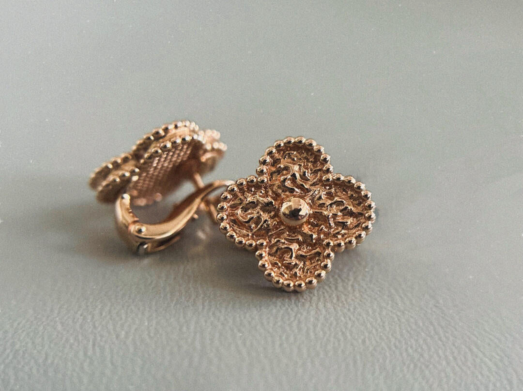 [✨Rose💎] BOUCLES D'OREILLES ŒIL DE TIGRE MOYENNES À 1 MOTIF CLOVER