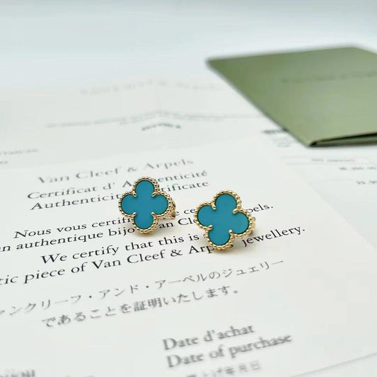 [Rose Jewelry] CLOVER LARGE 15MM 1 MOTIF TURQUOISE STUD EARRINGS