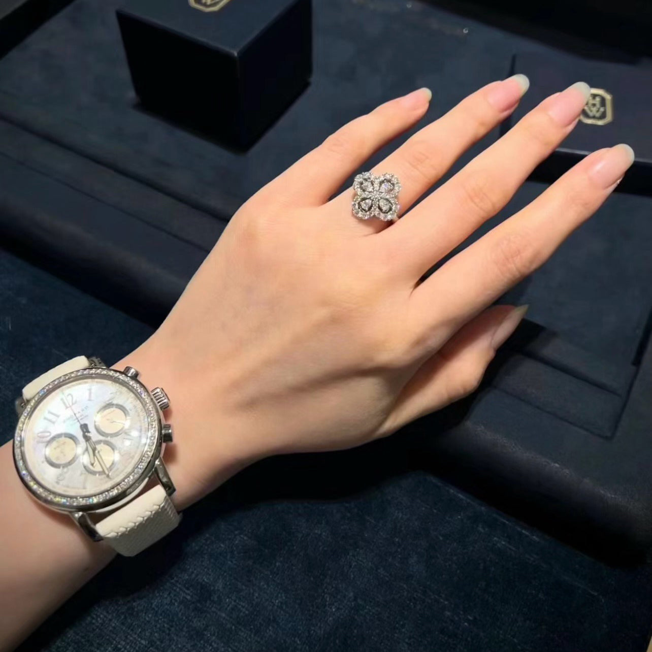 [✨Rose💎]BAGUE BOUCLE MOTIF COMPLET DIAMANT 16MM ARGENT