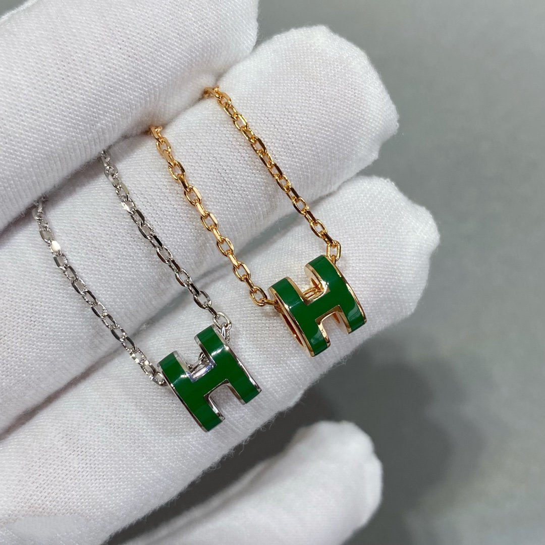 [✨Rose💎]COLLIER POP H VERT ARGENT ET OR