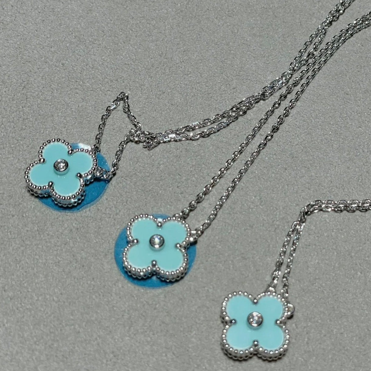 [✨Rose💎] COLLIER TRÈFLE 1 DIAMANT BLEU CLAIR EN ARGENT