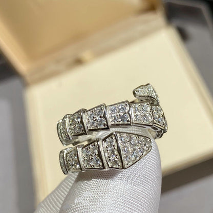 [✨Rose💎]BAGUE DOUBLE SERPENTI ARGENT PAVÉ DIAMANTS