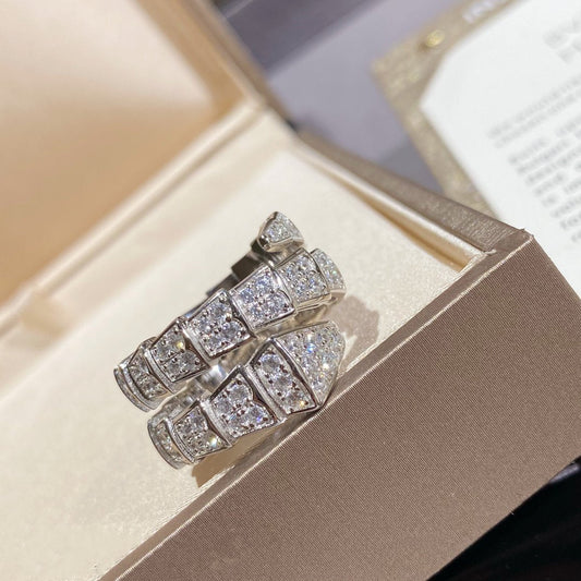 [✨Rose💎]SERPENTI DOUBLE RING SILVER DIAMOND PAVED
