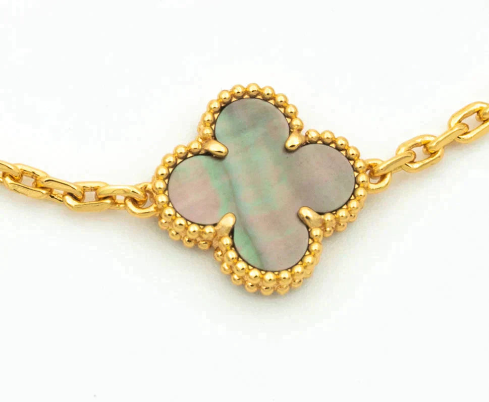 [✨Rose💎]BRACELET TRÈFLE 5 MOTIF NACRE GRIS DIAMANT