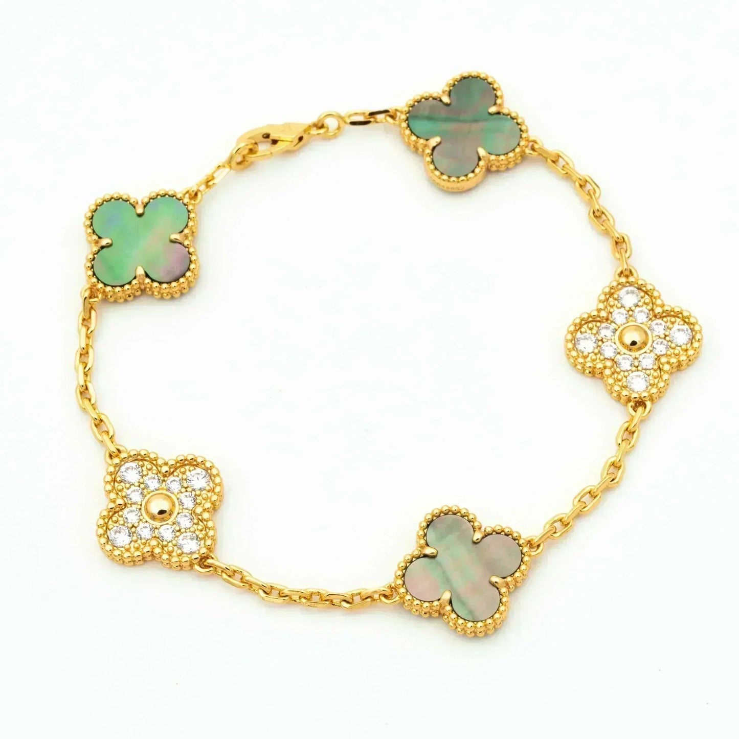 [✨Rose💎]BRACELET TRÈFLE 5 MOTIF NACRE GRIS DIAMANT
