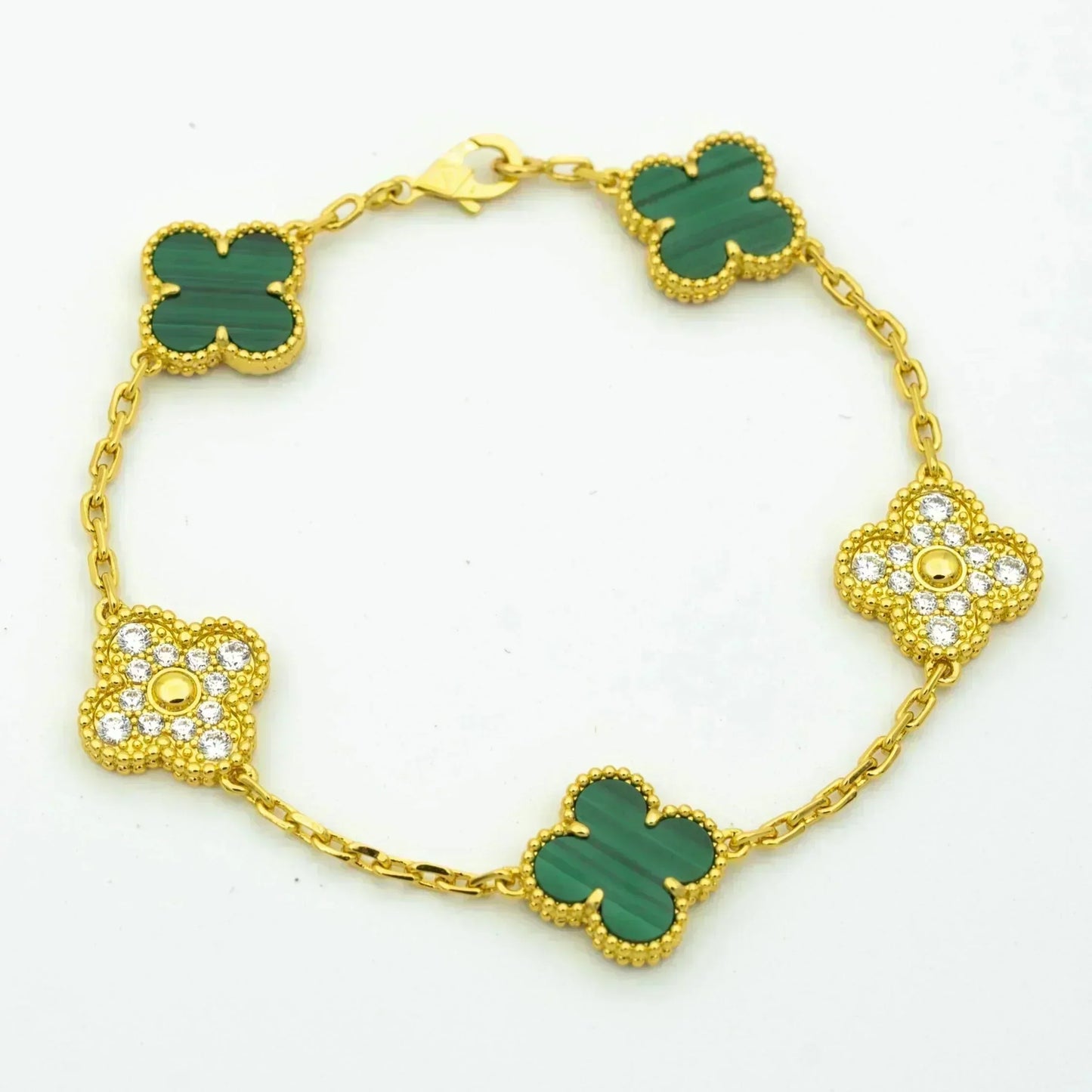 [✨Rose💎]BRACELET TRÈFLE 5 MOTIF MALACHITE DIAMANT