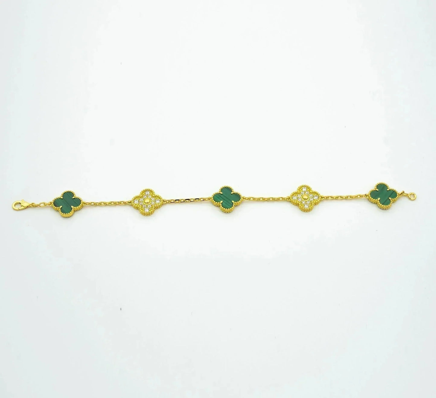 [✨Rose💎]BRACELET TRÈFLE 5 MOTIF MALACHITE DIAMANT