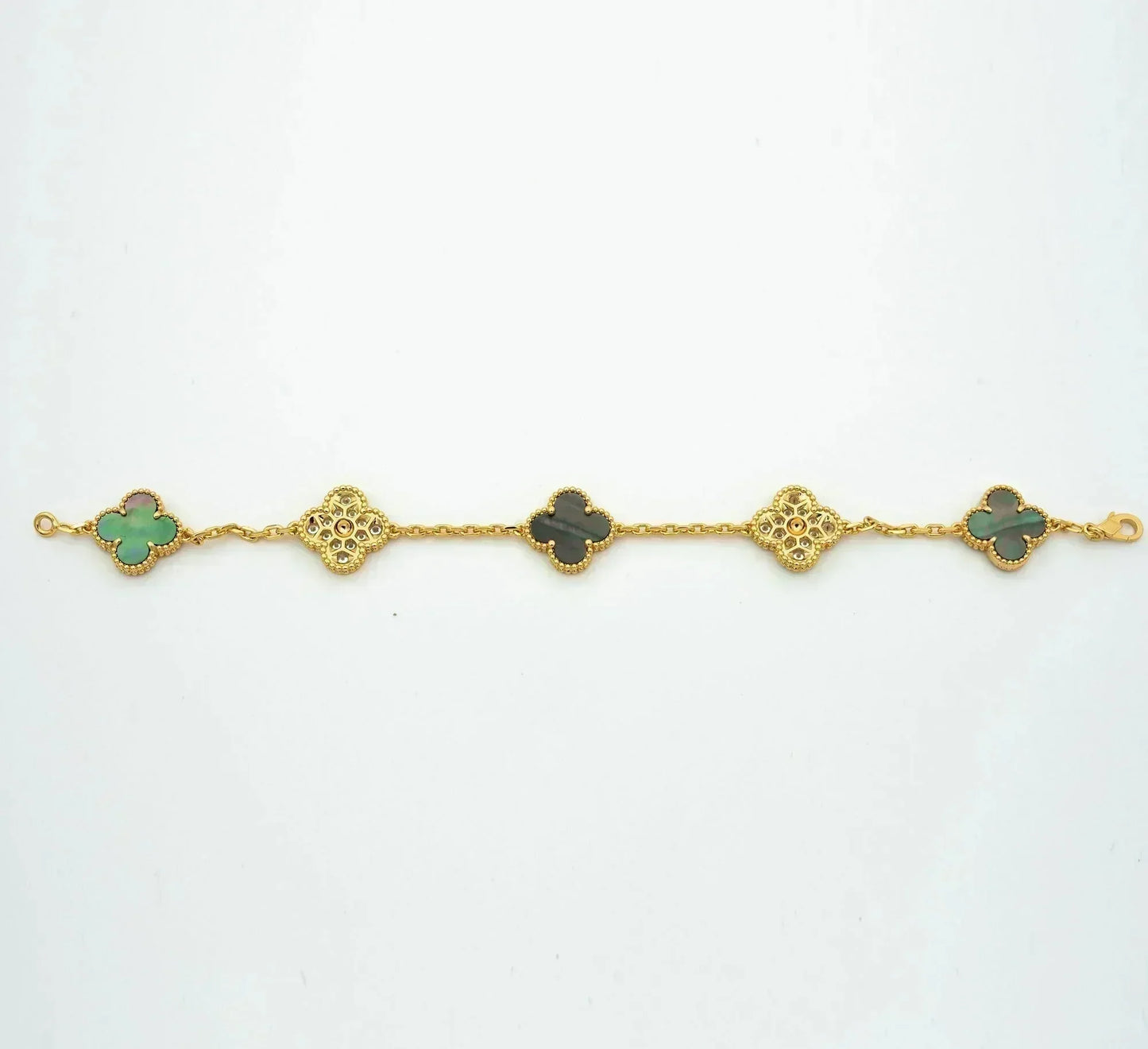 [✨Rose💎]BRACELET TRÈFLE 5 MOTIF NACRE GRIS DIAMANT