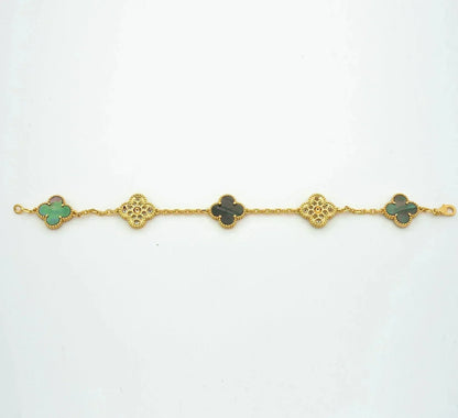 [✨Rose💎]BRACELET TRÈFLE 5 MOTIF NACRE GRIS DIAMANT