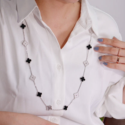 [✨Rose💎]TRÈFLE 20 MOTIFS ONYX DIAMANT ARGENT