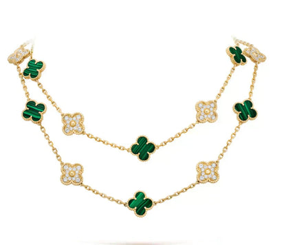 [✨Rose💎] COLLIER TRÈFLE 20 MOTIFS MALACHITE DIAMANT
