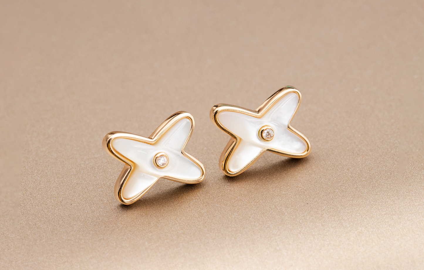 [✨Rose💎]Boucles d'oreilles en or rose et diamants JEUX DE WHITE MOP