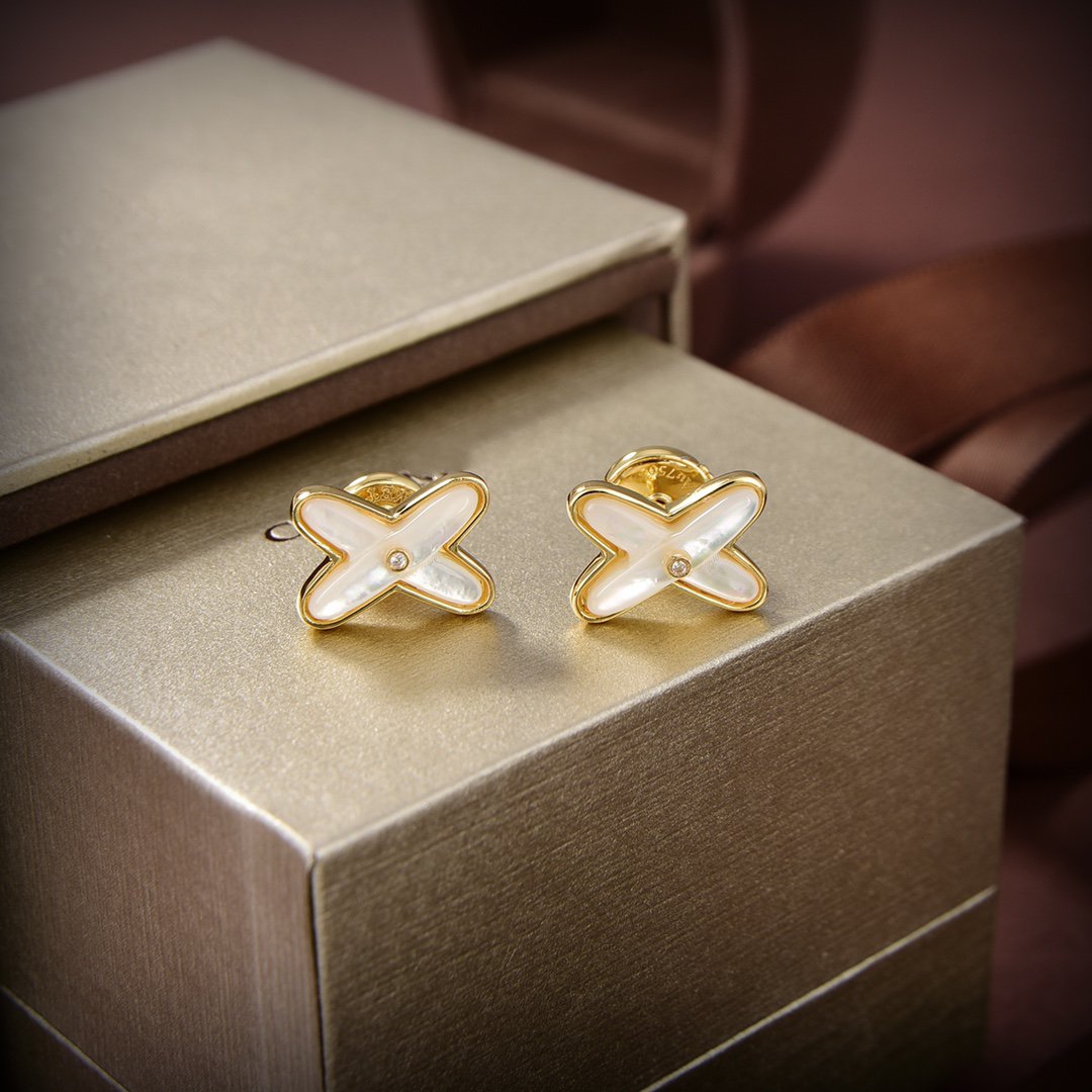 [✨Rose💎]Boucles d'oreilles Jeux de Nacre Blanche Or Diamant