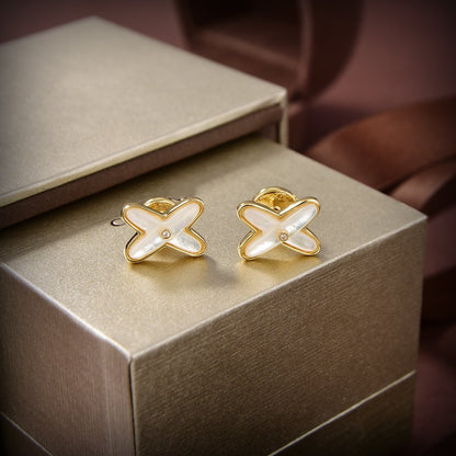 [✨Rose💎]Boucles d'oreilles Jeux de Nacre Blanche Or Diamant