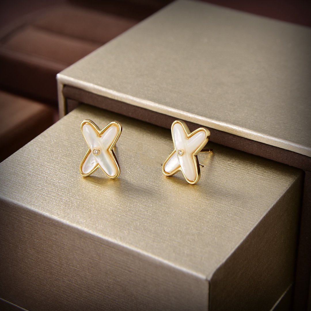 [✨Rose💎]Boucles d'oreilles Jeux de Nacre Blanche Or Diamant