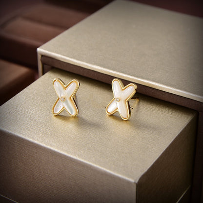 [✨Rose💎]Boucles d'oreilles Jeux de Nacre Blanche Or Diamant