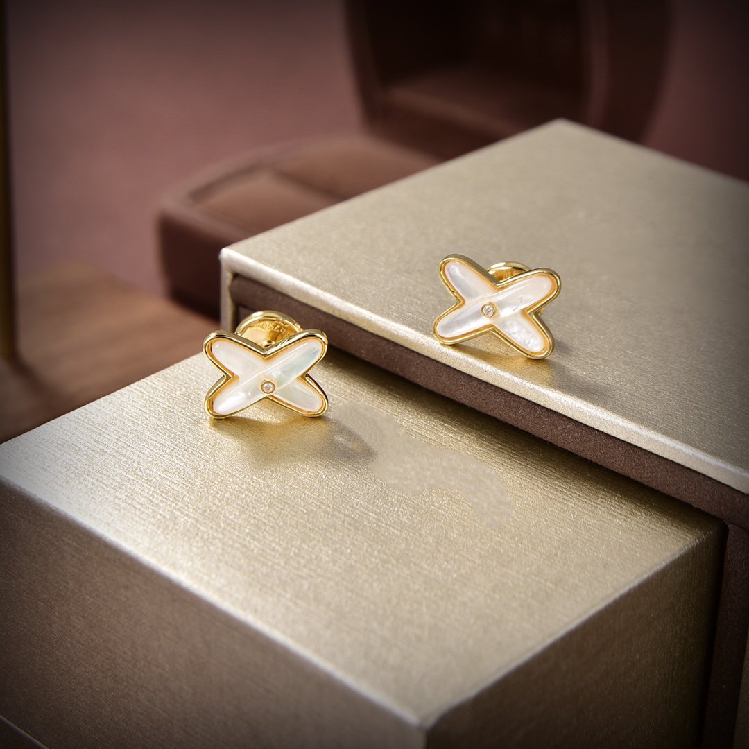 [✨Rose💎]Boucles d'oreilles Jeux de Nacre Blanche Or Diamant