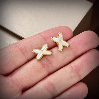 [✨Rose💎]Boucles d'oreilles Jeux de Nacre Blanche Or Diamant