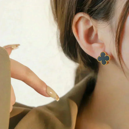 [✨Rose💎]CLOVER MEDIUM 1 MOTIFS  ONYX STUD EARRINGS