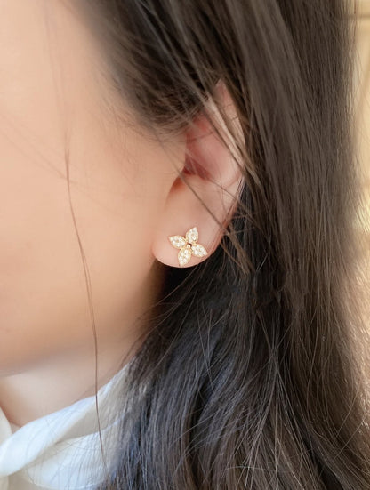 [✨Rose💎]Boucles d'oreilles à tige en or rose et diamants STAR BLOSSOM