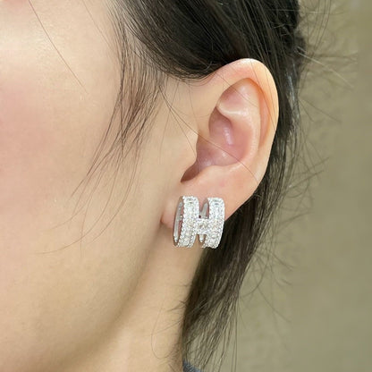 [✨Rose💎]Boucles d'oreilles clous en H avec diamants en argent