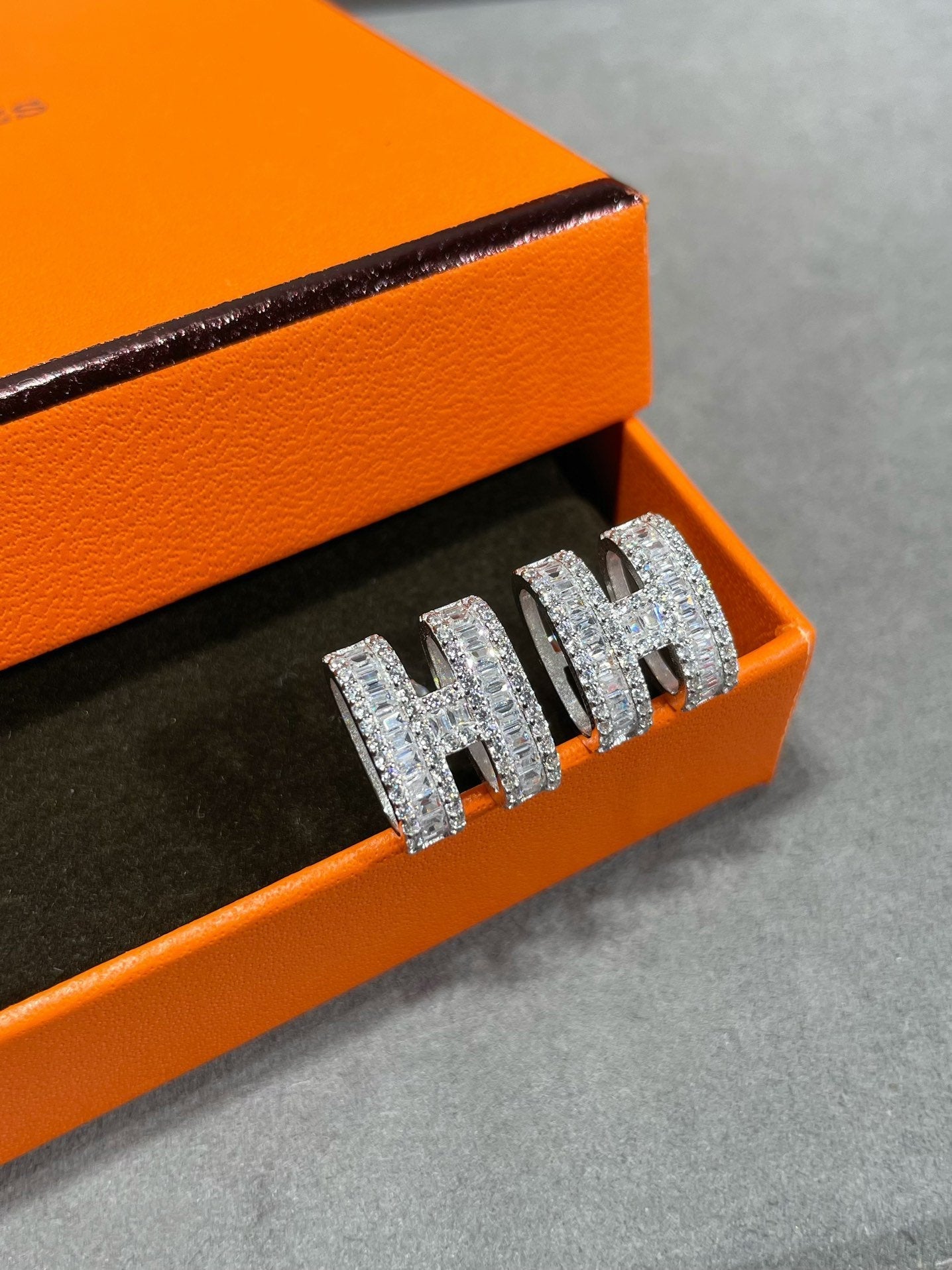 [✨Rose💎]Boucles d'oreilles clous en H avec diamants en argent