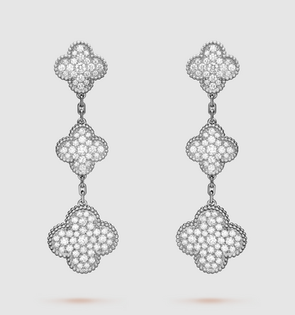 [✨Rose💎]Boucles d'oreilles pendantes en argent et diamants à 3 motifs en forme de trèfle