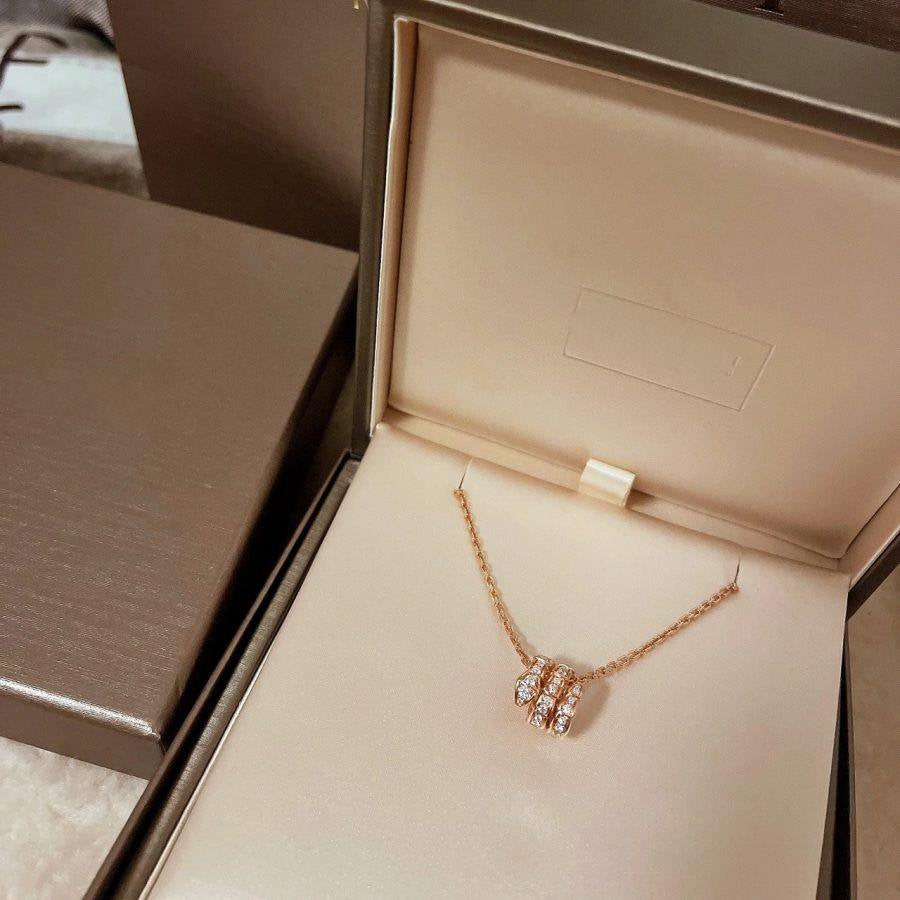 [✨Rose💎] COLLIER SERPENTI EN OR ROSE DOUBLE ANNEAU DIAMANT