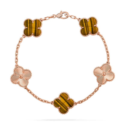 [✨Rose💎] CLOVER 5 MOTIFS TIGER EYE BRACELET COLLECTION