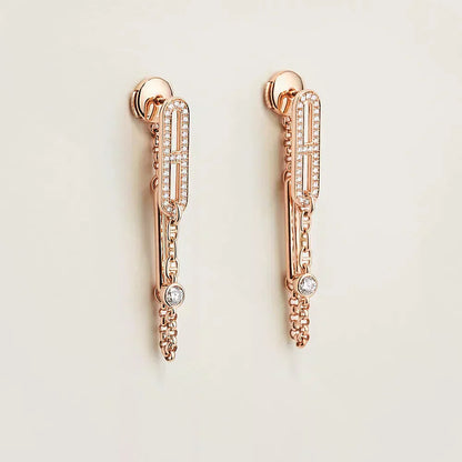 [✨Rose💎] BOUCLES D'OREILLES PENDANTES DIAMANT CHAINE CHAOS