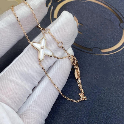 [✨Rose💎]Bracelet Jeux Nacre Blanche Or Rose 1 Diamant