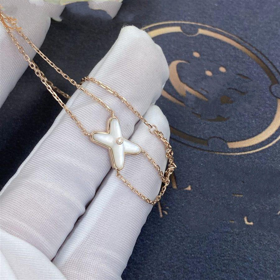 [✨Rose💎]Bracelet Jeux Nacre Blanche Or Rose 1 Diamant