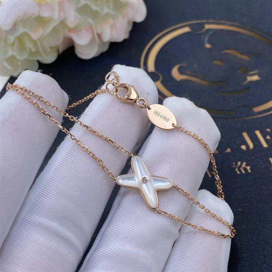 [✨Rose💎]Bracelet Jeux Nacre Blanche Or Rose 1 Diamant
