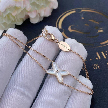 [✨Rose💎]Bracelet Jeux Nacre Blanche Or Rose 1 Diamant