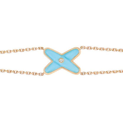 [✨Rose💎]Bracelet Jeux Turquoise Or Rose 1 Diamant