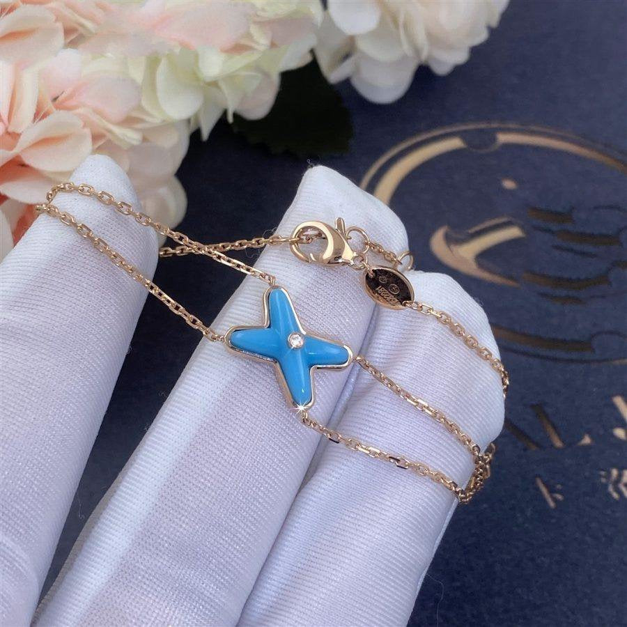 [✨Rose💎]Bracelet Jeux Turquoise Or Rose 1 Diamant