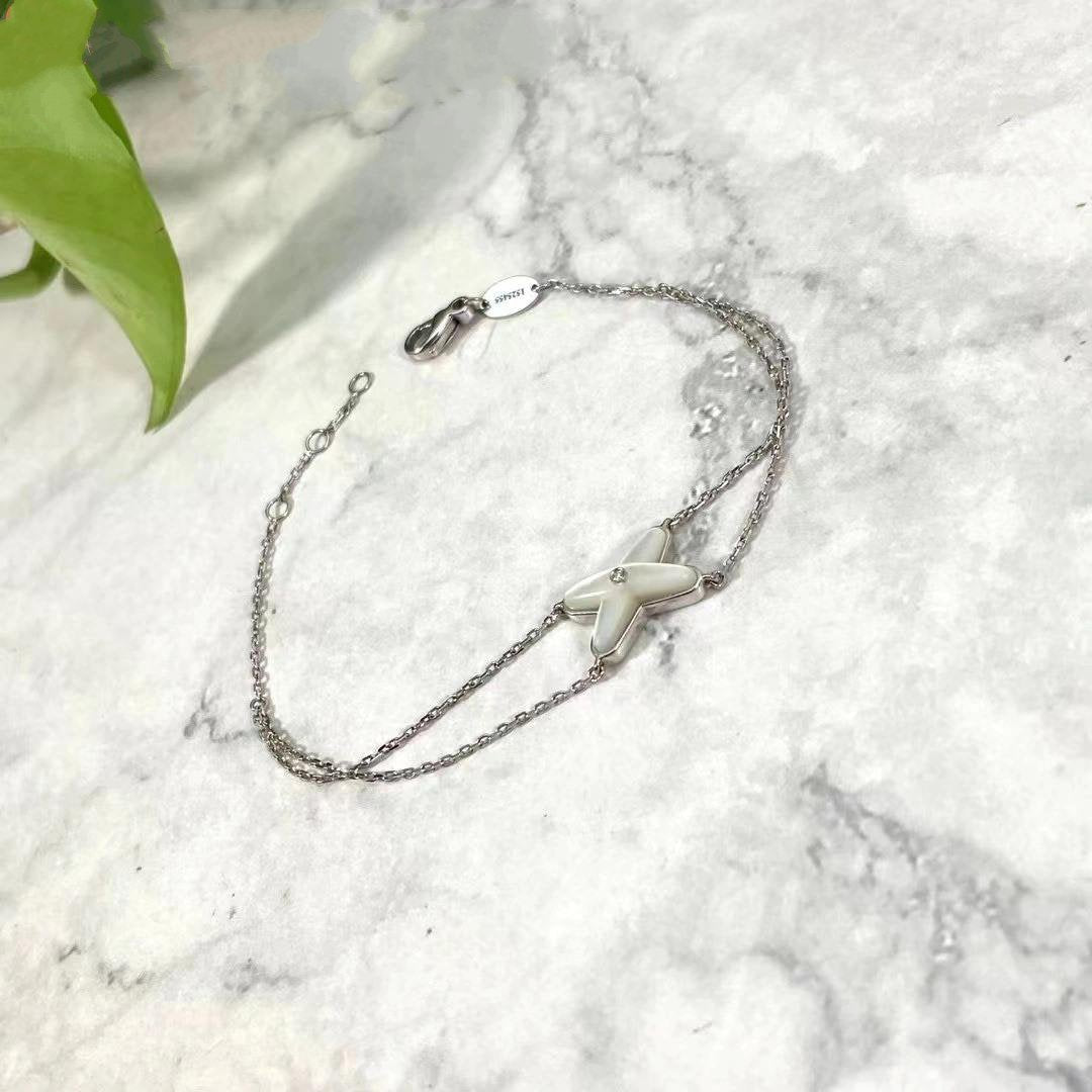 [✨Rose💎]Bracelet Jeux Nacre Blanche Argent 1 Diamant