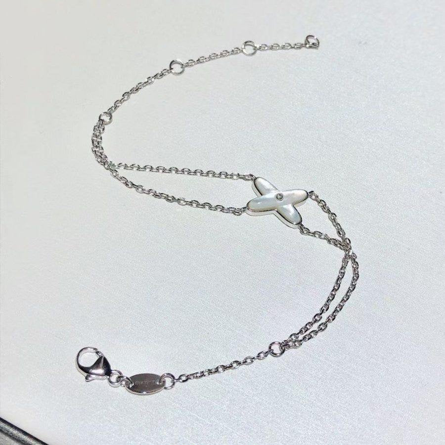 [✨Rose💎]Bracelet Jeux Nacre Blanche Argent 1 Diamant