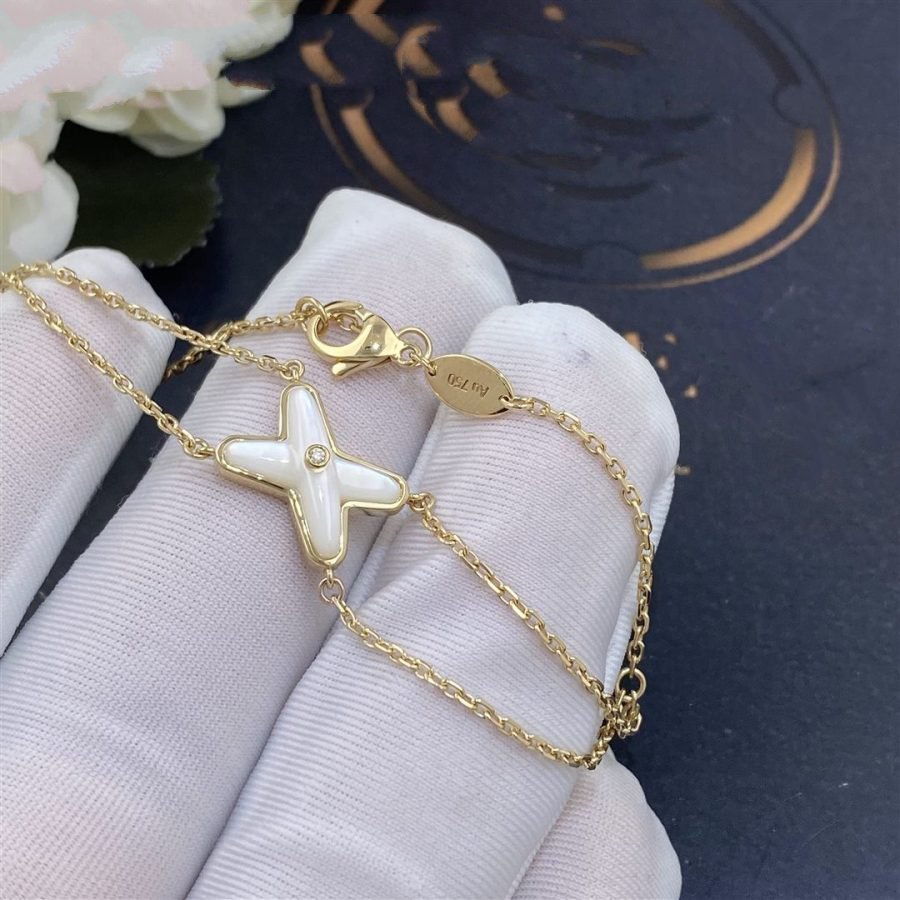[✨Rose💎]Bracelet Jeux Nacre Blanche Or 1 Diamant