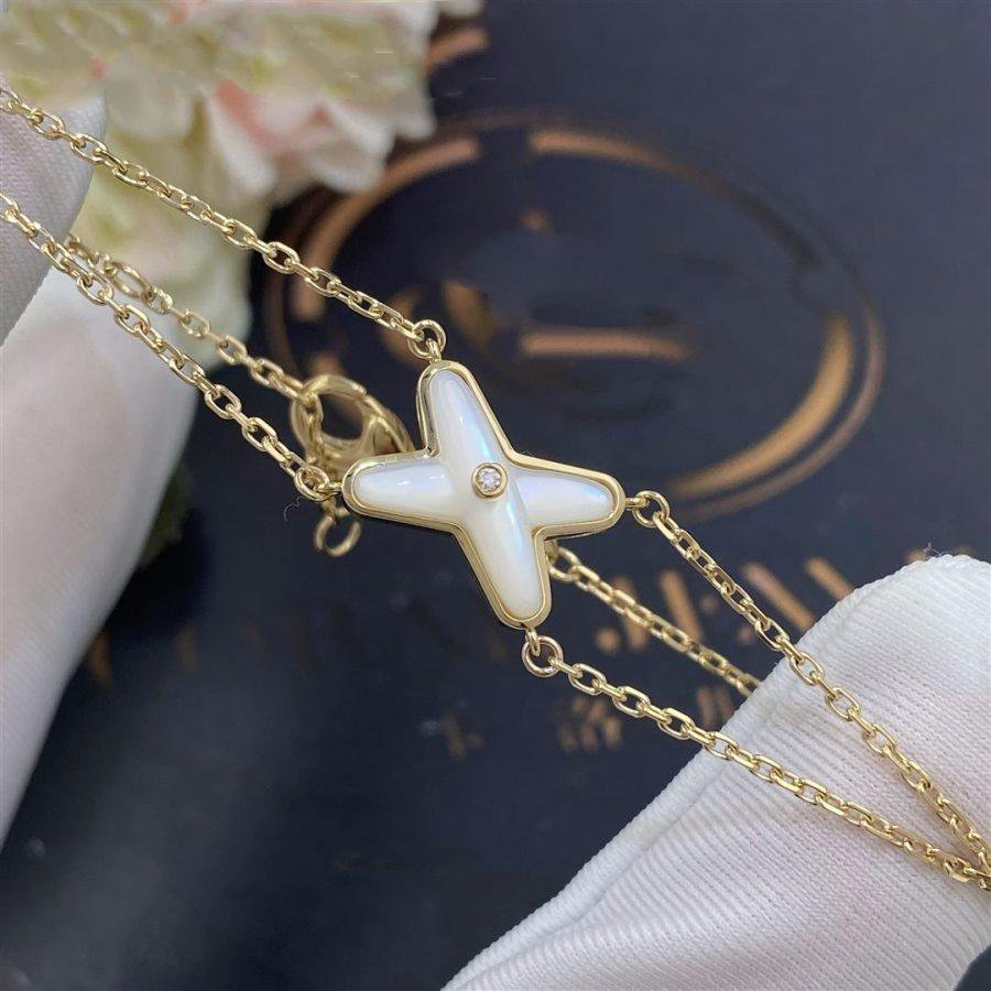 [✨Rose💎]Bracelet Jeux Nacre Blanche Or 1 Diamant