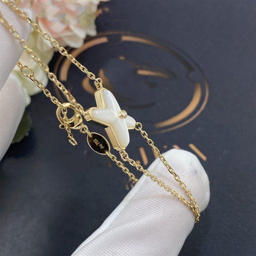 [✨Rose💎]Bracelet Jeux Nacre Blanche Or 1 Diamant
