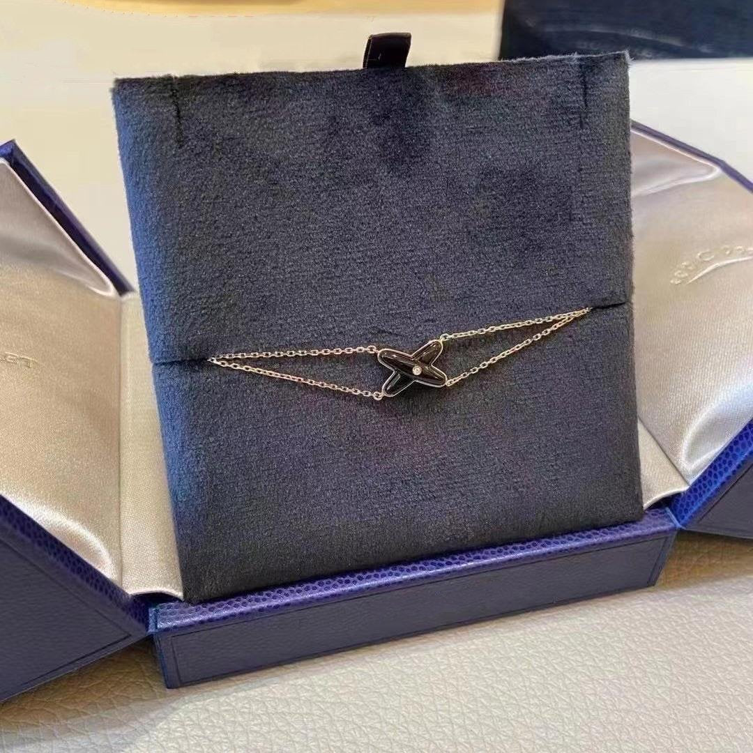 [✨Rose💎]JEUX BRACELET ONYX OR ROSE 1 DIAMANT